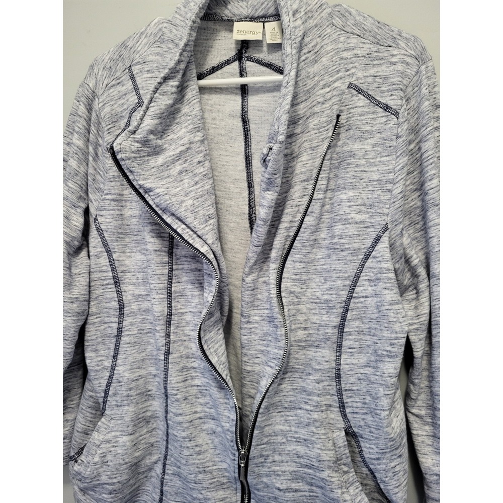 Chico's Zenergy Moto Zip Spacedye Jacket Womens 4 4X Pockets Zip Gray Blue Blend - Picture 4 of 5